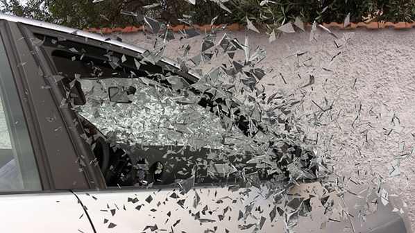 Damaged glass after accident